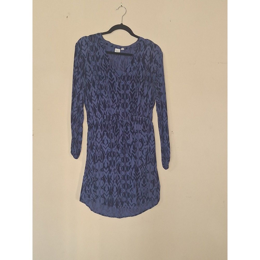 Gap Womens Blue‎ Ikat Print V-Neck Long Sleeve Elastic Waist Mini Dress Size M